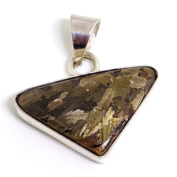 Vintage Natural Brown Jade Triangle Sterling Silver Pendant Charm Necklace - Picture 1 of 7